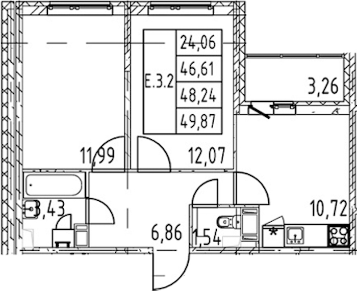 2-комнатная квартира 46.61 м², 2/12 эт., ЖК «Полис ЛАВрики»